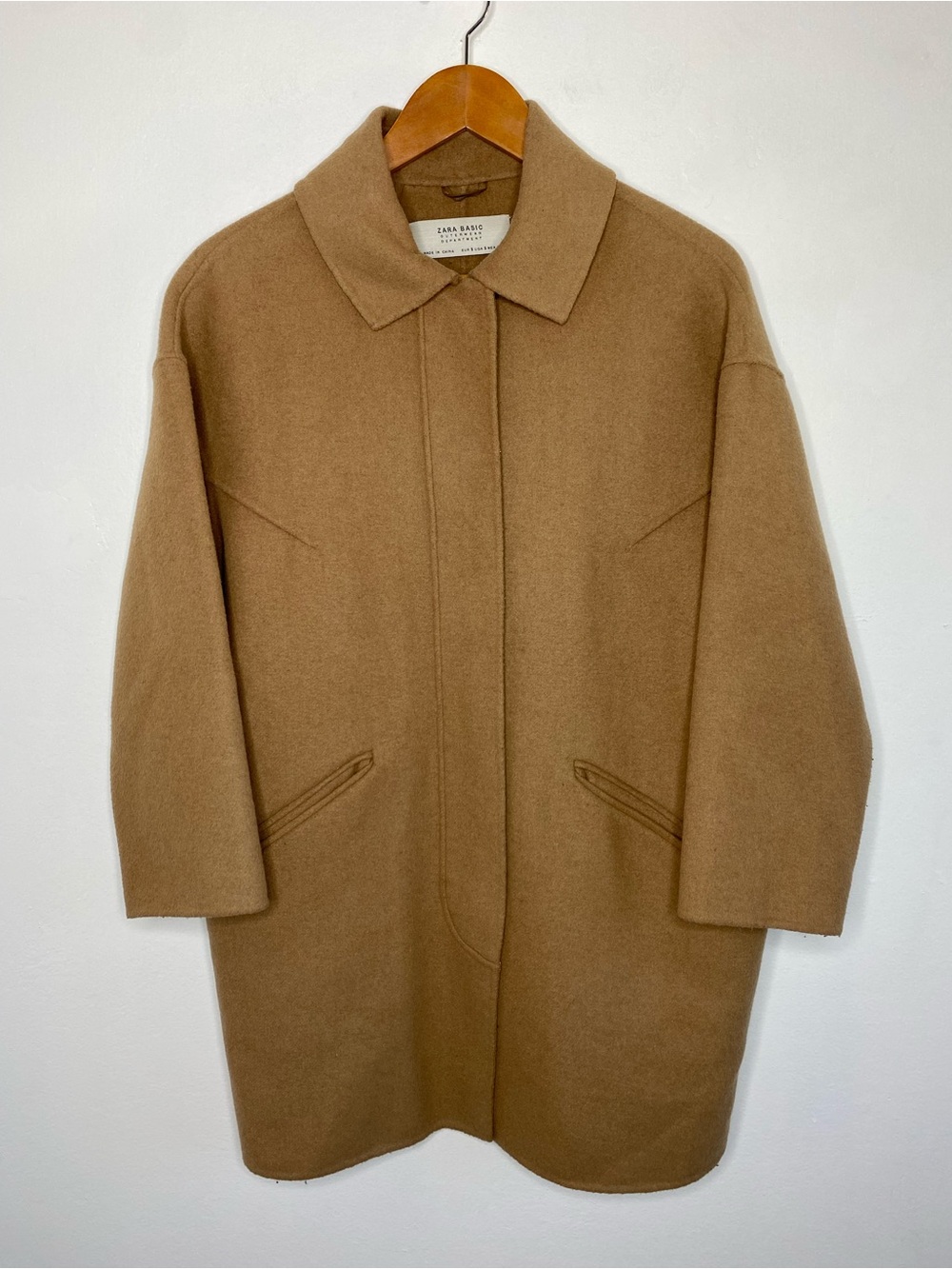Zara Wool blend Mid length Coat Size Small Boxy Oversized Minimalist